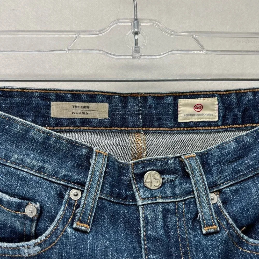 Adriano Goldschmied Skirt Size 24 The Erin Pencil Distressed Slit Denim Blue - Picture 6 of 9